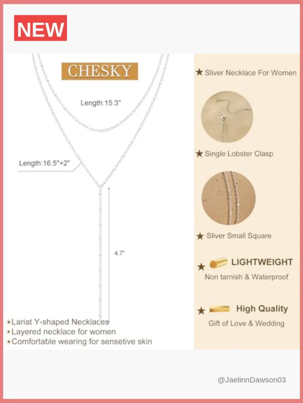 14K Gold Plated Y-Shaped Lariat Necklace Dainty Cross Pendant Layered Chain